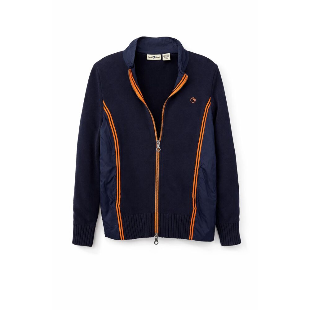 Duck Head 100% Cotton Navy Orange Zip Up‎ Knit Jacket Orange Trim Size M Retro
